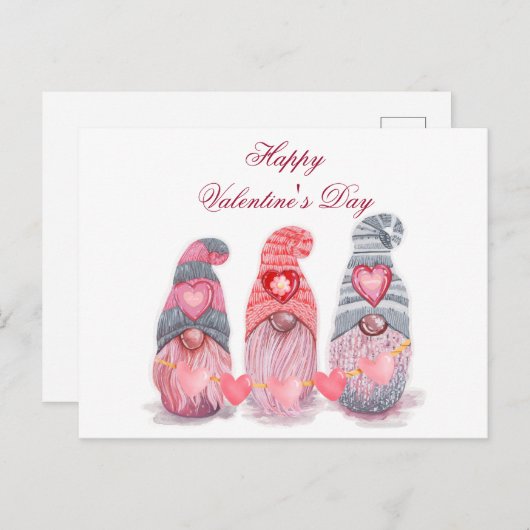 Carte Postale Gnomes mignons Heureuses Saintes-Valentin avec coe (Devant / Derrière)