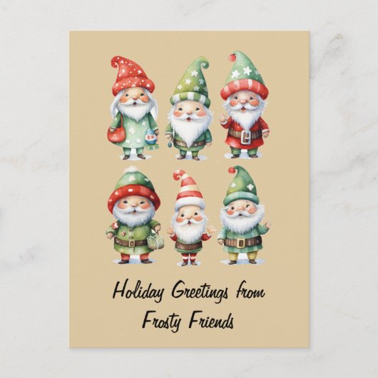 Carte Postale Gnomes Répandant la Joie d'Hiver (Devant)