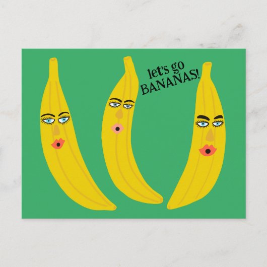 Carte Postale GO BANANAS Funny Mignonne Fête Whimsical Personnal (Devant)