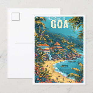 Carte Postale Goa Beach Inde Art Vintage Illustration de voyage