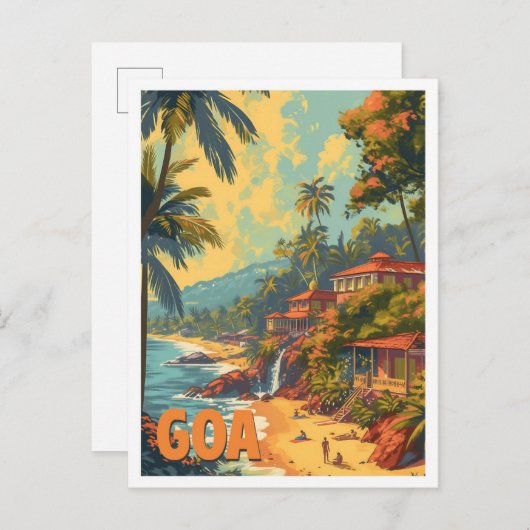 Carte Postale Goa Beach Inde Illustration de voyage artistique (Devant / Derrière)