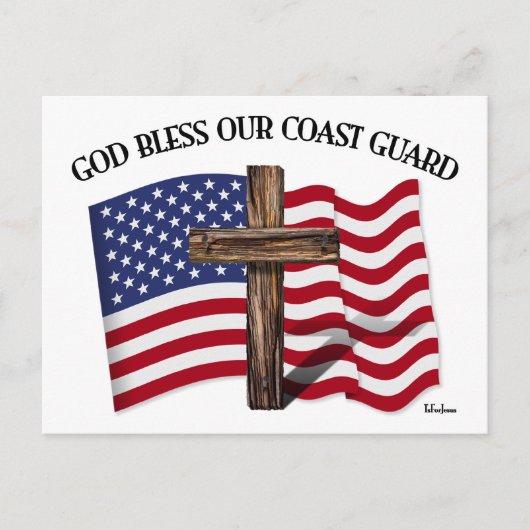 Carte Postale GOD BLESS COAST GARDE avec croix robuste et drapea (Devant)