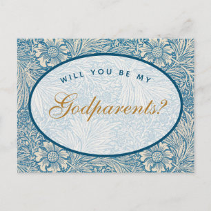 Carte Postale Godparents Proposition Blue Floral Morris Motif