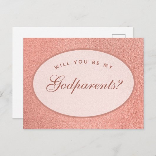 Carte Postale Godparents Proposition Rose Or blanc ovale Script (Devant / Derrière)