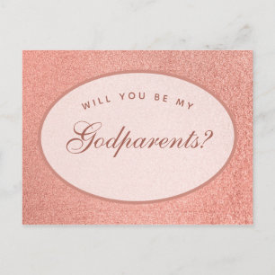 Carte Postale Godparents Proposition Rose Or blanc ovale Script