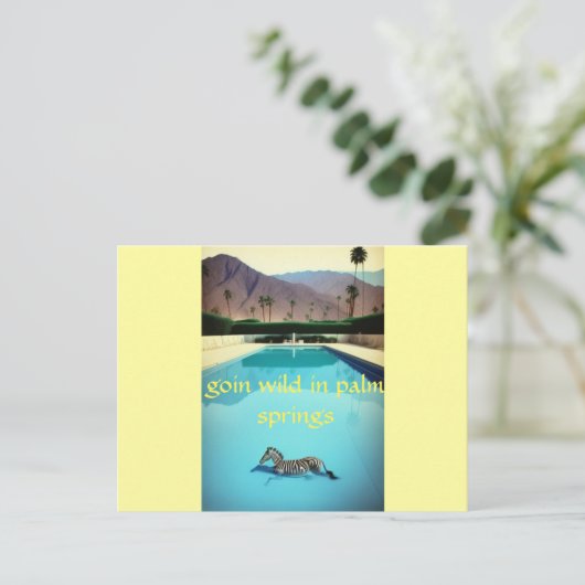 Carte Postale Goin Wild À Palm Springs Zebra Retro Piscine Vinta (Debout devant)