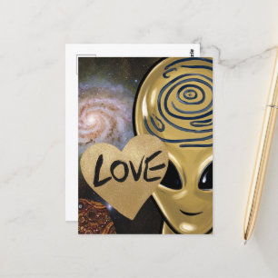 Carte Postale Gold Alien Love