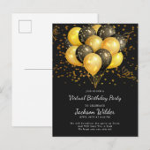 Carte Postale Gold And Black Birthday Party Invita (Devant / Derrière)