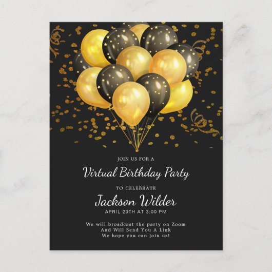 Carte Postale Gold And Black Birthday Party Invita (Devant)
