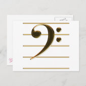 Carte Postale Gold Bass Clef Music Note (Devant / Derrière)