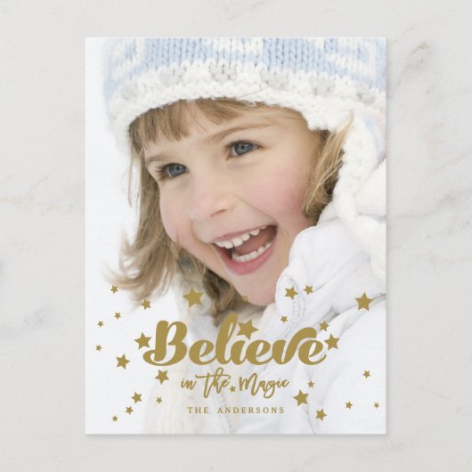Carte Postale Gold Believe Magic Hand Lettré photo de vacances (Devant)