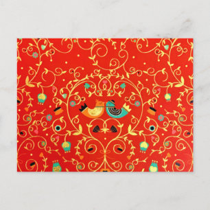 Carte Postale Gold Bird Couple Robin One I Love Winter Christmas
