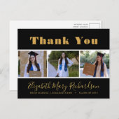 Carte Postale Gold Bold Script Modern 3 Photo Grad Merci (Devant / Derrière)