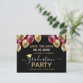 Carte Postale Gold Burgundy Graduation Party Enregistrer la date (Debout devant)