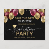 Carte Postale Gold Burgundy Graduation Party Enregistrer la date (Devant)