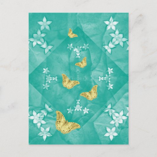 Carte Postale Gold butterflies with flowers (Devant)