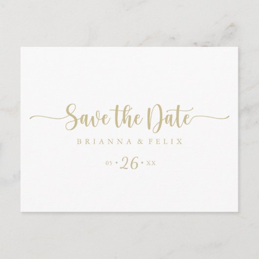 Carte Postale Gold Calligraphy Horizontal Enregistrer la date (Devant)