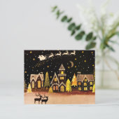 Carte Postale Gold Christmas Village Deer Winter Night (Debout devant)