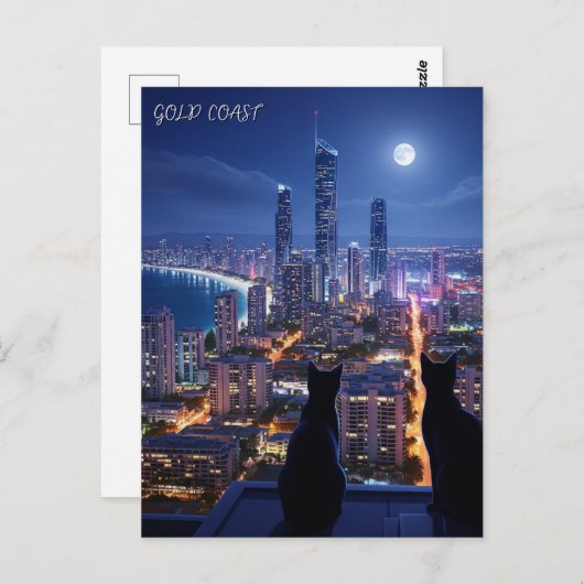 Carte Postale Gold Coast Australia chats à la nuit (Devant / Derrière)