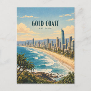Carte Postale Gold Coast Australie Art de Voyage Vintage