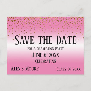 Carte Postale Gold Confetti Blue Graduation Party Enregistrer la