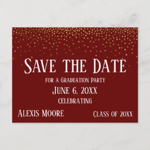 Carte Postale Gold Confetti Burgundy Graduation Enregistrer la d
