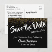 Carte Postale Gold Confetti et Black Graduation Enregistrer la d (Devant / Derrière)