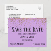 Carte Postale Gold Confetti Lavender Graduation Enregistrer la d (Devant / Derrière)