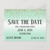 Carte Postale Gold Confetti Mint Green Graduation Enregistrer la (Devant)