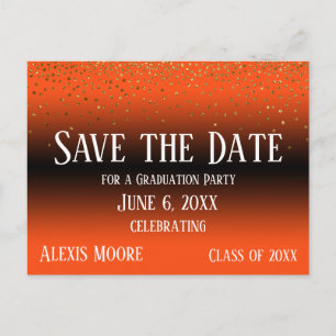 Carte Postale Gold Confetti Orange Graduation Enregistrer la dat