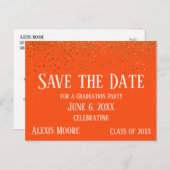 Carte Postale Gold Confetti Orange Graduation Enregistrer la dat (Devant / Derrière)