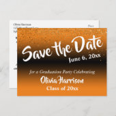 Carte Postale Gold Confetti Orange Graduation Enregistrer la dat (Devant / Derrière)