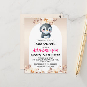 Carte Postale Gold Cute pingouin fleurs de cerisiers baby shower