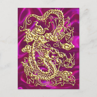 Carte Postale Gold Dragon Magenta Satin Lush Gold Card