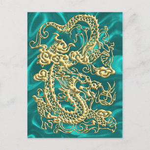 Carte Postale Gold Dragon Turquoise Satin Lush Gold Card