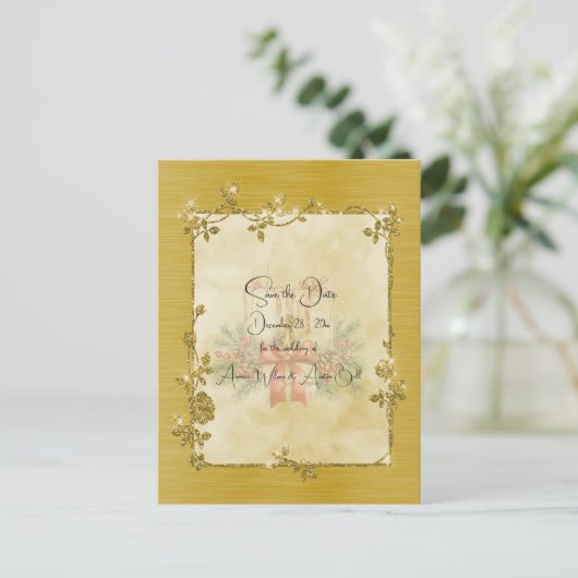 Carte Postale Gold Elegant Sparkly Frame Save the Date (Debout devant)