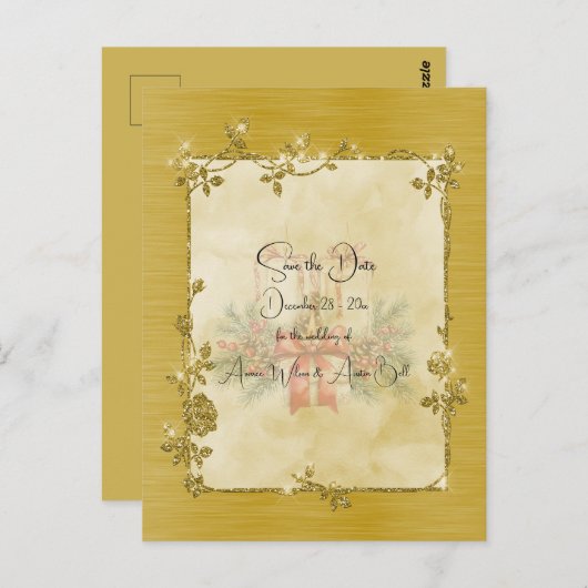 Carte Postale Gold Elegant Sparkly Frame Save the Date (Devant / Derrière)