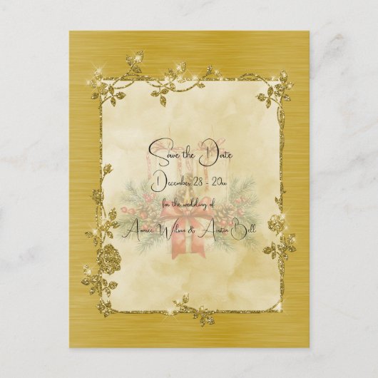 Carte Postale Gold Elegant Sparkly Frame Save the Date (Devant)