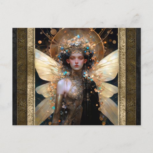 Carte Postale Gold Fairy Girl Imaginaire Art (Devant)