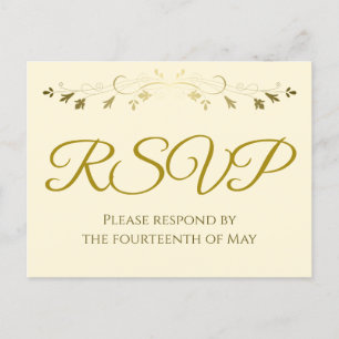 Carte Postale Gold Filigree Bordure élégante Crème Mariage RSVP