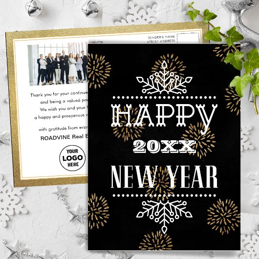 Carte Postale Gold Fireworks Entreprise Photo Fun Script Nouvel