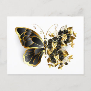 Carte Postale Gold flower Butterfly with Black Orchid