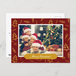 Carte Postale Gold Foil Arbre de Noël Motif Red Holiday Photo