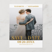 Carte Postale Gold Foil Calligraphie Photo Enregistrer la date (Devant)