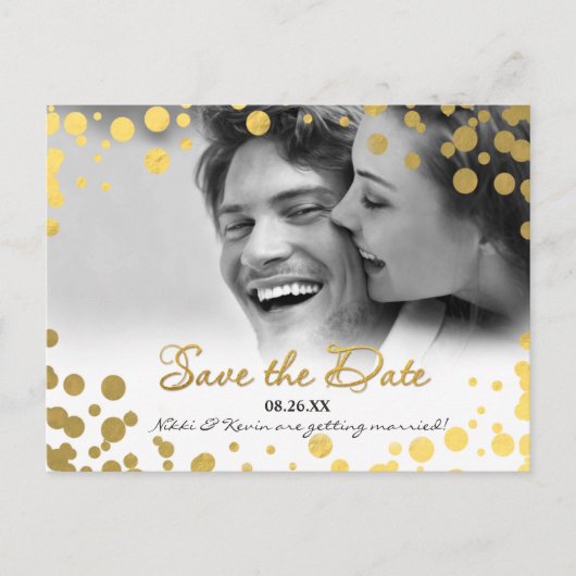 Carte postale Gold Foil Confetti Dots Photo Save D (Devant)