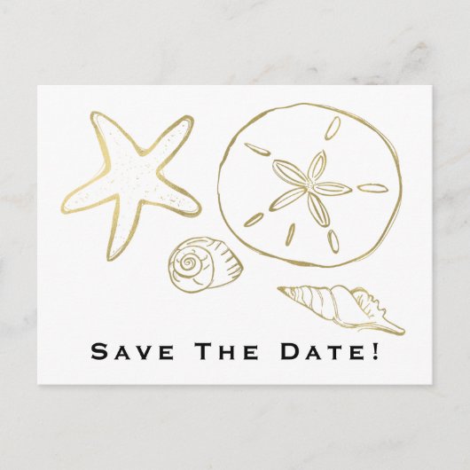 Carte Postale Gold Foil Look Sea Shells Chic Beach Enregistrer l (Devant)