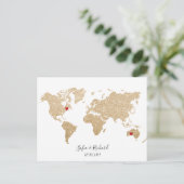 Carte Postale Gold Foil World Map avec des coeurs amovibles coup (Debout devant)