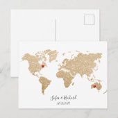 Carte Postale Gold Foil World Map avec des coeurs amovibles coup (Devant / Derrière)