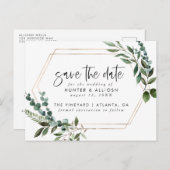 Carte Postale Gold Frame Floral Enregistrer la date (Devant / Derrière)