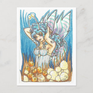 Carte Postale Gold Garden bleu Fairy imaginaire Art